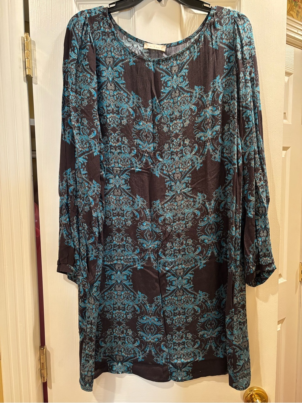 Altar'd State Black Dress with Teal Damask Print